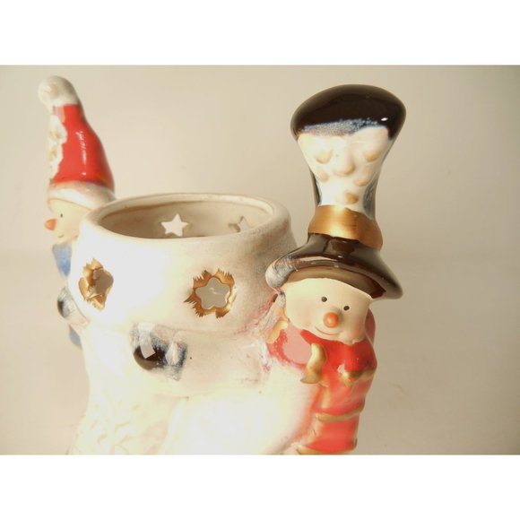 Holiday snowmen votive candle holder, 2 snowmen holding votive, luminary 6" X 5 - Picture 6 of 10